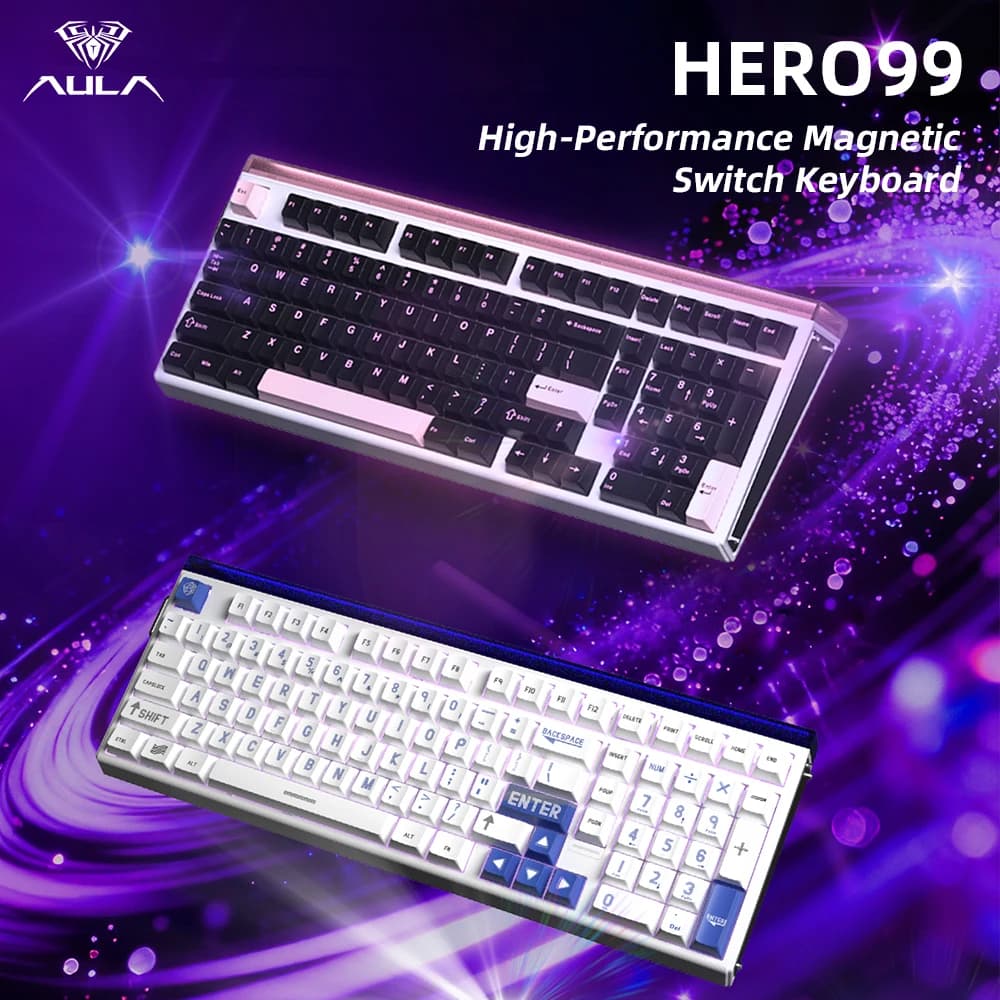 AULA HERO99 Interruttore magnetico Tastiera meccanica cablata RGB Ritmo musicale Tastiera con velocità di ritorno 8K Accessorio per computer per giocatori