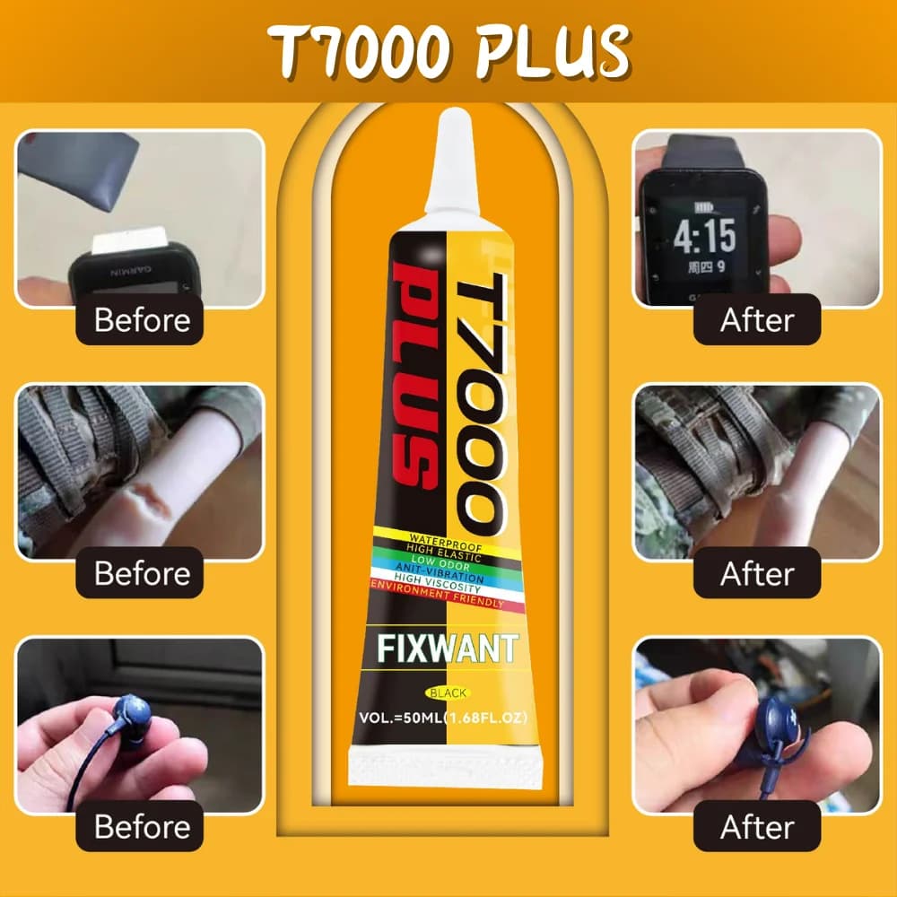 FIXWANT Colla nera T7000 PLUS Tablet cellulare Copri batteria Riparazione computer Adesivo Scarpe Colla per riparazione con punta applicatore