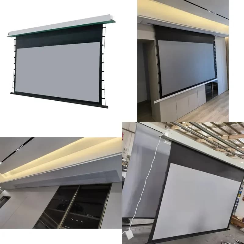 72-150 Inch ALR Ceiling Embedded Motorized Projector Screen with Pull Loop Retractable Ambient Light Rejection