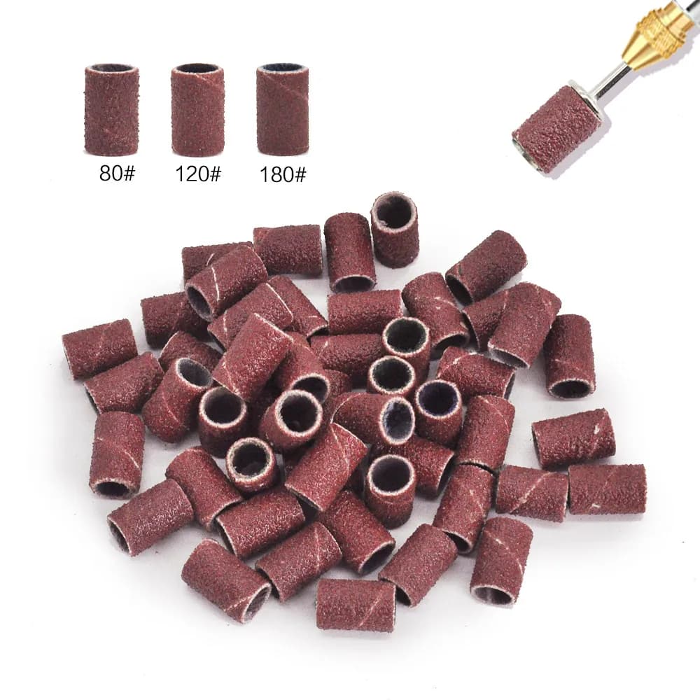 100/50pcs Fasce per tappo abrasivo per macchina per manicure elettrica 180/120/80 Grana Trapano per unghie Punta per molatura Lime Set di strumenti per pedicure Marrone