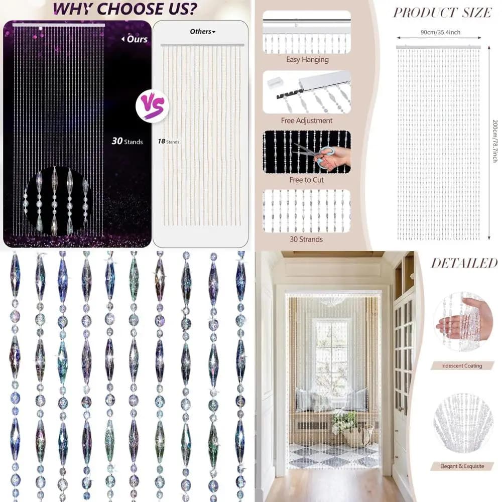 Iridescent crystal beads curtains, 2 panels acrylic door curtains, 35 x 79, window oval beads, wedding decorations