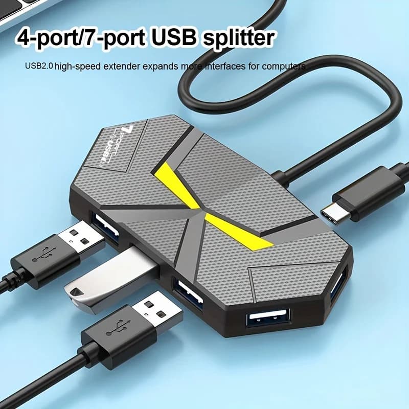 Hub USB a 4/7 porte con luce d'atmosfera colorata, trasferimento dati ad alta velocità, porta Type-C per laptop, tastiere, mouse, chiavette USB