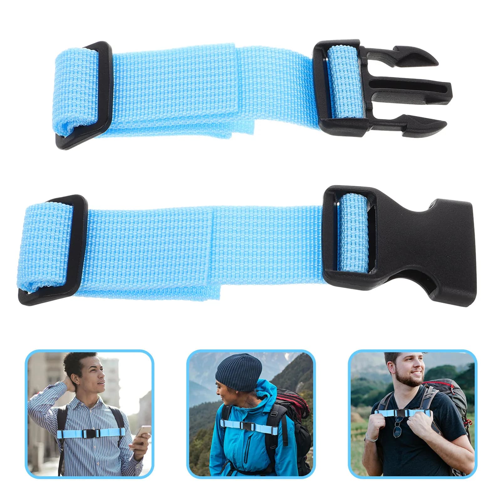 Adjustable Pettoral Strap in Nylon Blue with Anti-slip Buckle for Backpack, Hiking, Exterior Use and Pelo Satin Straps
