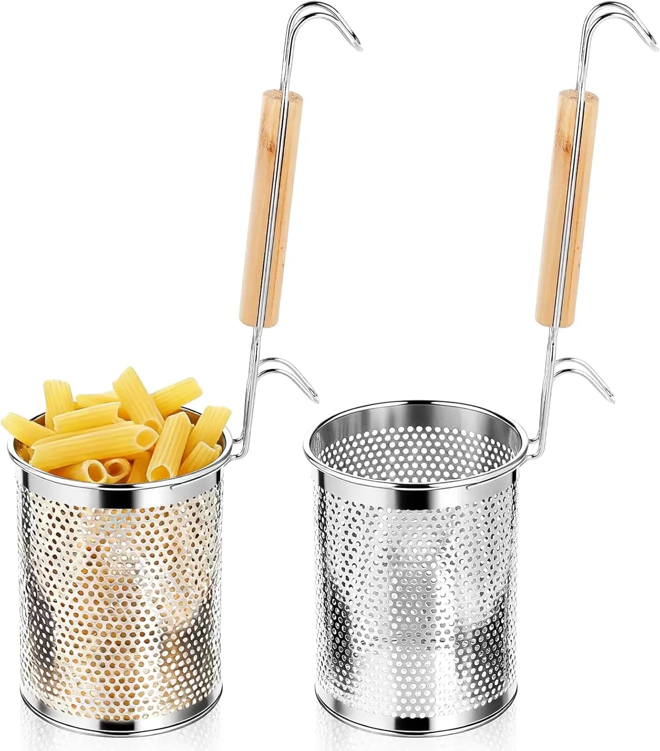 Set di 2 Scolapasta in Acciaio Inox con Manico, Cestello a Rete per Noodles, Ramen, Spaghetti, Ravioli (11,7 cm D x 14,7 cm H)