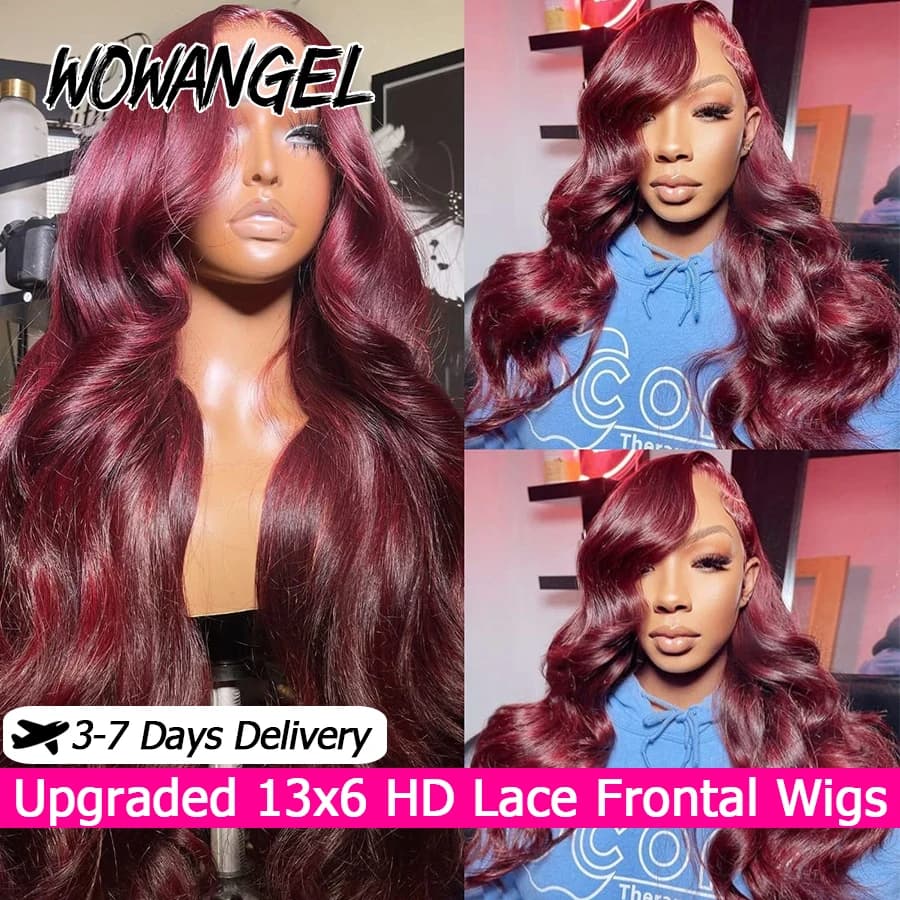 99j Burgundy Lace Front Human Hair Wigs Body Wave Pre Plucked 13x6 HD Lace Frontal Wigs Red Colored Brazilian Hair For Women