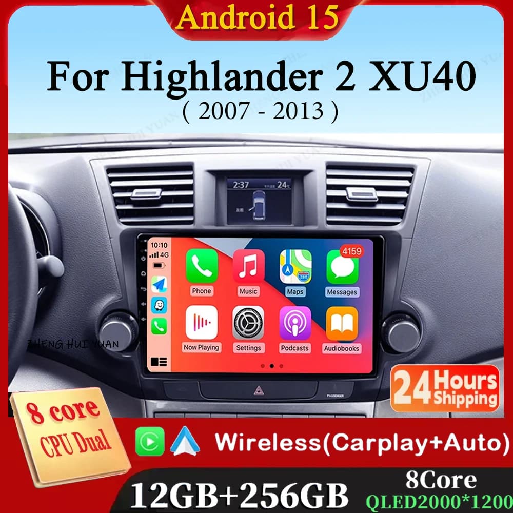 Android 15 Per Toyota Highlander 2 XU40 2007 - 2013 Carplay Auto 2K Schermo Autoradio Lettore Multimediale WIFI + 4G Autoradio Stereo