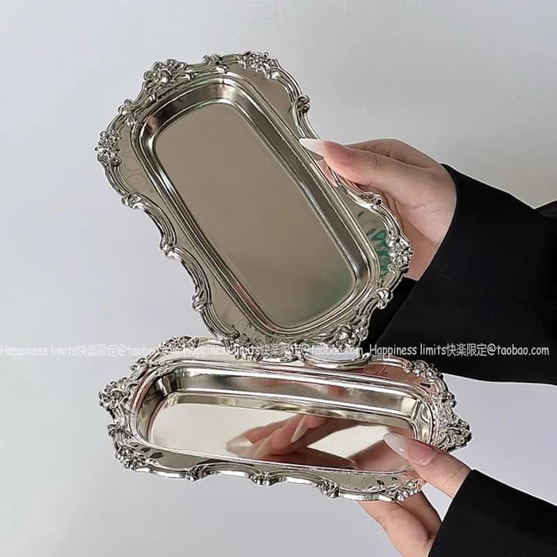 Nordic ins Retro Cake Plate Dessert Stand Cold Meal Tea Break Stand Small Tray Jewelry Candle Aromatherapy Storage Tray