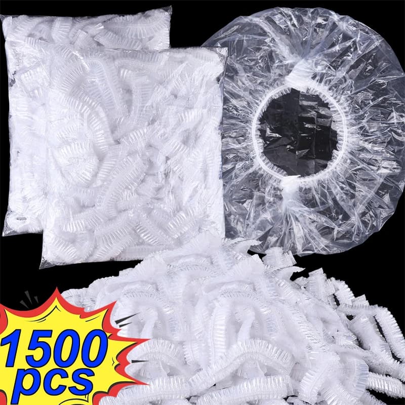 100-1500PCS Disposable Shower Heads Food Elastic Plastic Covers Bathroom Hat Waterproof Shower Hat Kitchen Bathroom Accessories