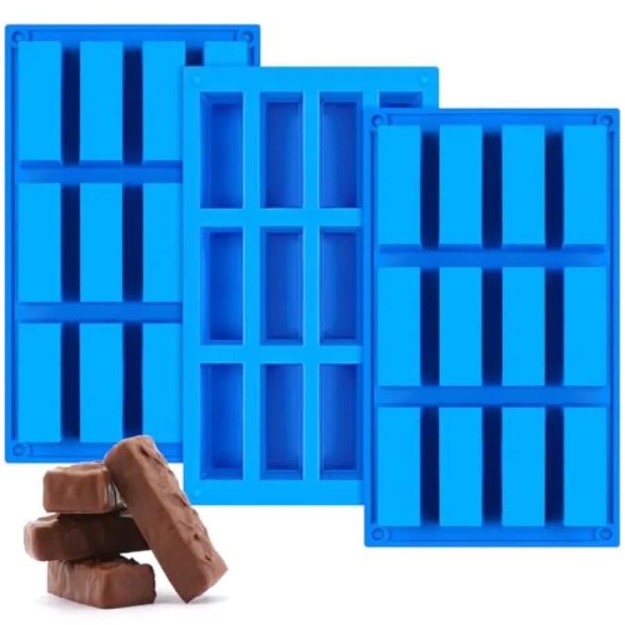 3 PCS Granola Bar Mold, 12 Cavity Rectangle Silicone Bar Mold for Baking Chocolate/Candy/Protein/Energy Bar, Caramel, Truffle,