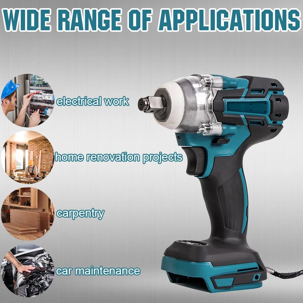 Cordless Electric Impact Wrench Brushless Hand Drill No Battery Portable Power Tool 1/2 Socket Electric Impact Spanner Repair