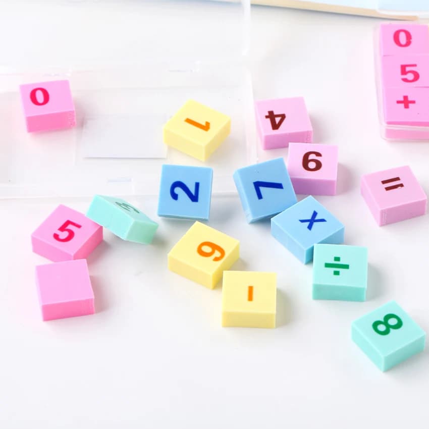 15PCS/SET Math Numbers Pencil Erasers Studnet Maths Education Colorful Eraser Correction Stationery Words Drawing Wiping off