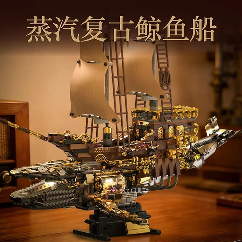 Set di Costruzione MOC Nave a Vapore con 1979 Pezzi, Luci e Trasmissione Meccanica, Modellino Giocattolo, Regalo Fantastico per Ragazzi
