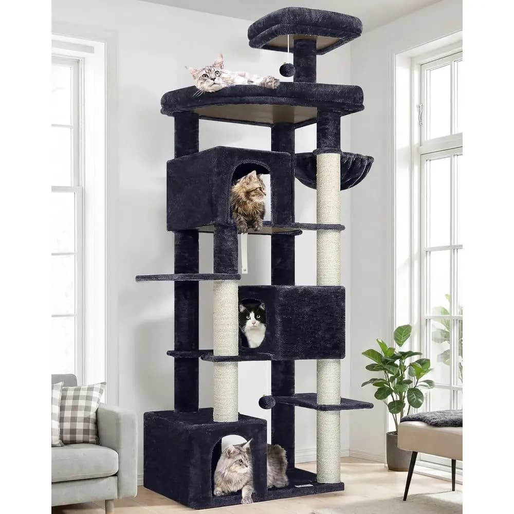 Albero per Gatti Durevole da 80 Pollici con 6 Pali in Sisal, 3 Livelli, Soggiorno per Gatti Extra Large, Grigio