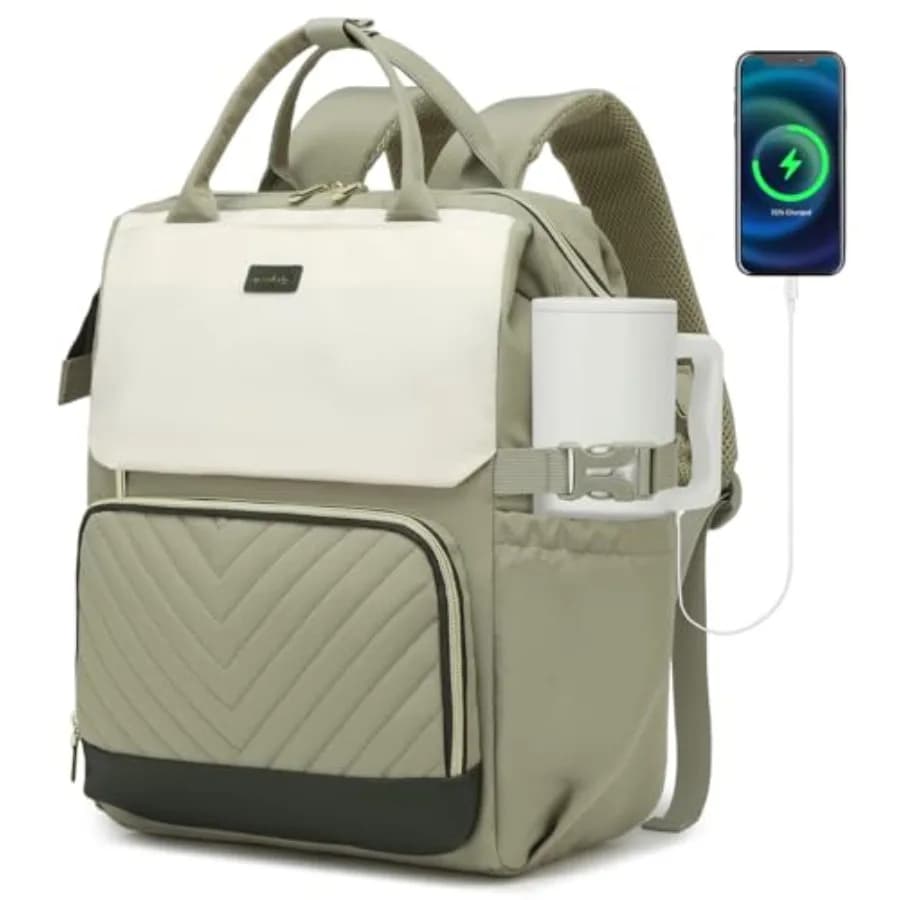 Zaino per laptop da donna, zaino scolastico per ragazze delle scuole superiori, borsa da lavoro con portabicchieri e porta USB per la ricarica