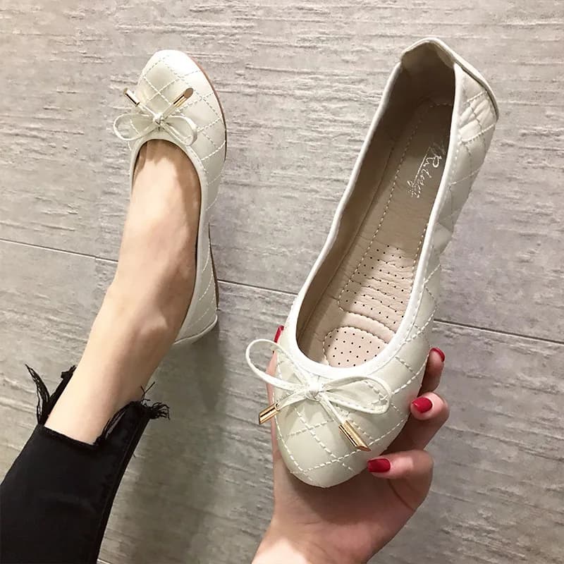 Ballerine a punta tonda con motivo scozzese, mocassini da donna con fiocco, scarpe piatte ricamate con fondo morbido, loafers da donna taglie grandi