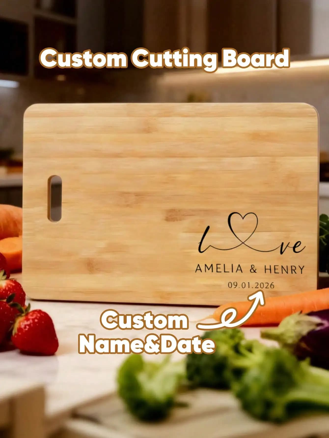 Custom Size With Name and Date, Reversible Tray for Cheese, Kitchen Decoration, Couple Gift, Wedding Anniversary
