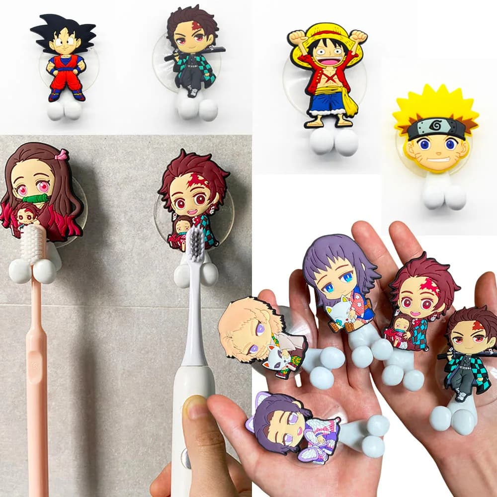 Anime Demon Slayer One Piece Naruto Doll Toy Portaspazzolino Nezuko Tanjirou Montaggio a parete Bagno Spazzolino da denti Mensola Portasciugamani