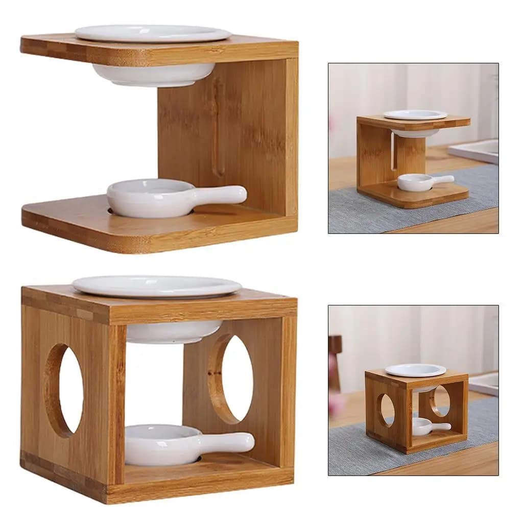 Bruciatore di Oli Essenziali in Legno per Candele Tealight, Diffusore con Elementi in Ceramica