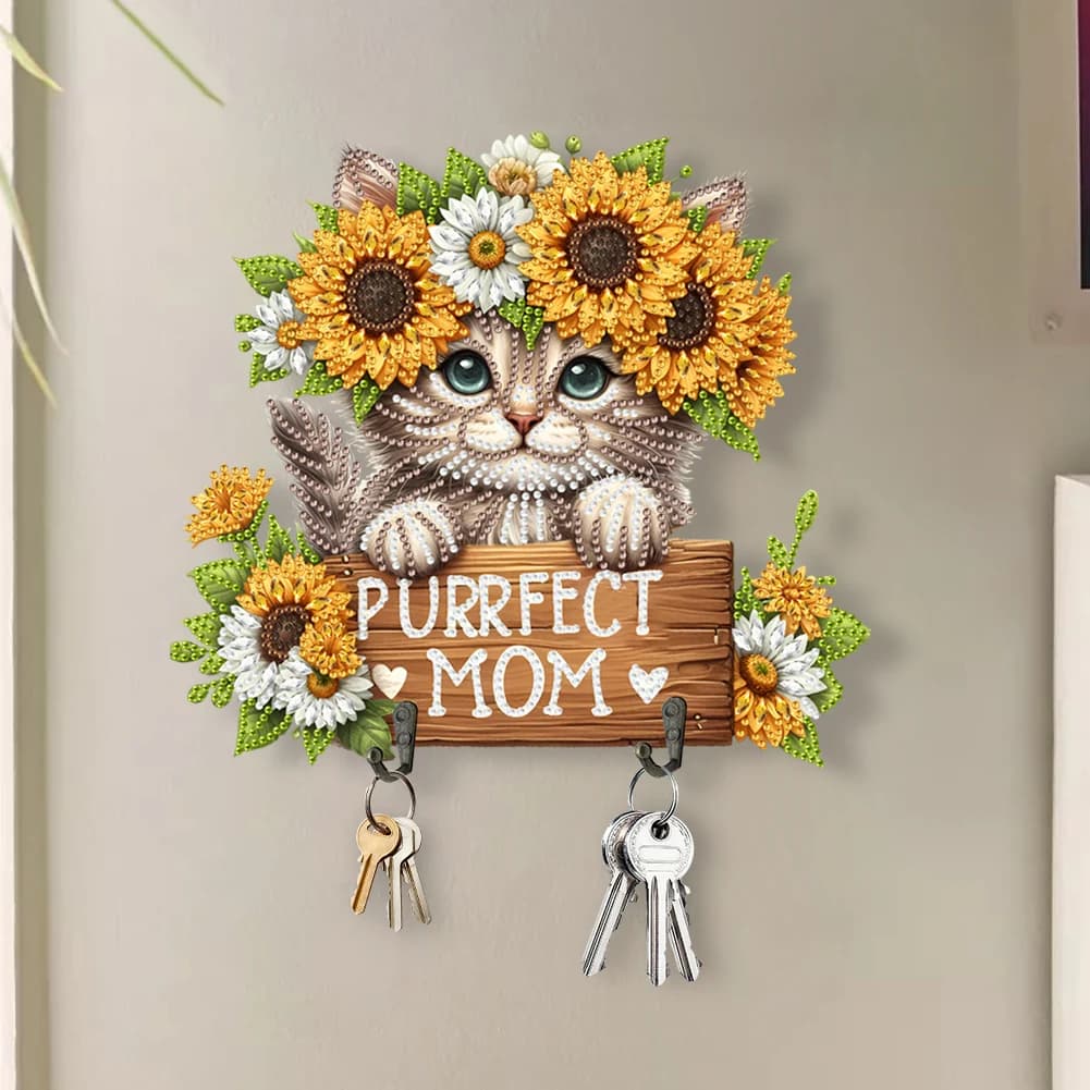 Fa-da-Te Kit for Diamond Painting with Wood Animal Shape Hooks, Home Decoration, Artistic Kit Without Drilling for Wall Decoration