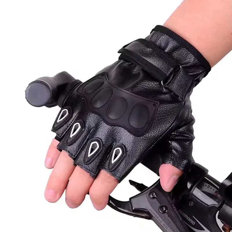 Guanti da uomo in pelle a mezze dita per fitness, ciclismo, sport, palestra, esercizio fisico, neri con rivetti, stile punk