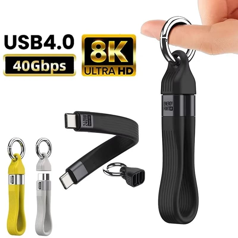 Cavo USB C a USB C portatile da 240W USB 4 40Gbps con portachiavi, cavo dati a ricarica rapida 8K 60Hz per Macbook, laptop, telefono, iPad