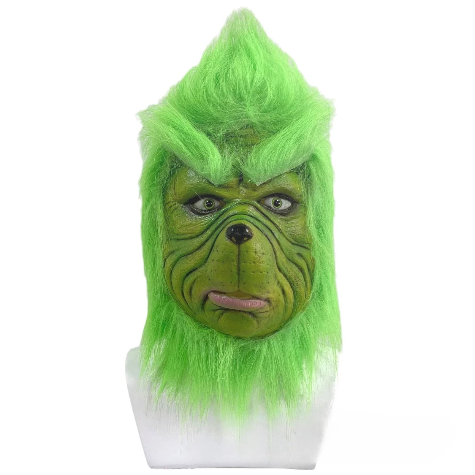 Maschera di mostro dai capelli verdi Mostro di pelliccia verde Maschera cosplay Maschera di Halloween Anime Copricapo in lattice Guanto Maschere Grinch verdi