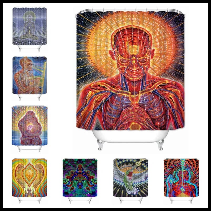 Tenda da doccia Alex Grey stampata in 3D, tenda da bagno impermeabile in tessuto poliestere, tenda da bagno psichedelica con 12 ganci