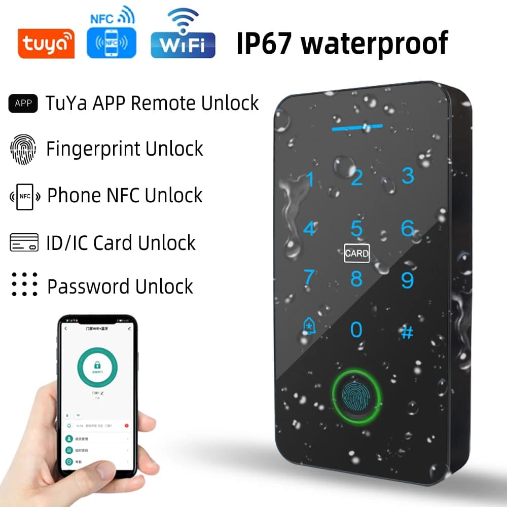 TuYa Smart APP macchina per il controllo degli accessi telefono cellulare sblocco remoto NFC Fingerprint Password RFID Card Door Lock Controller IP67