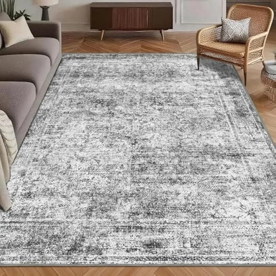 Washable Area Rug 5' x 7' Vintage Traditional Persian Mat - Foldable Distressed Non-Slip Machine Washable Carpet for Living Room