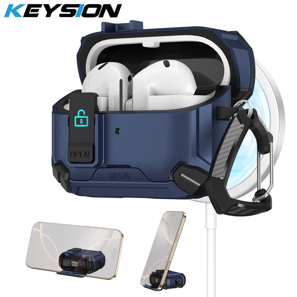 KEYSION Custodia per auricolari con interruttore automatico magnetico per Samsung Galaxy Buds 3 Pro 3 FE Custodia per cuffie con gancio per supporto per telefono antiurto