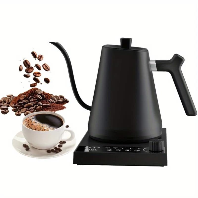 Stainless Steel Hollow Electric Kettle, 5 Functions, LED Display, for Coffee and Tea, Black and White, Material 304