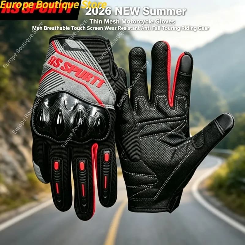 Guanti da moto estivi in rete sottile, traspiranti, con touchscreen, resistenti all'usura e anti-caduta, per uomo e donna.