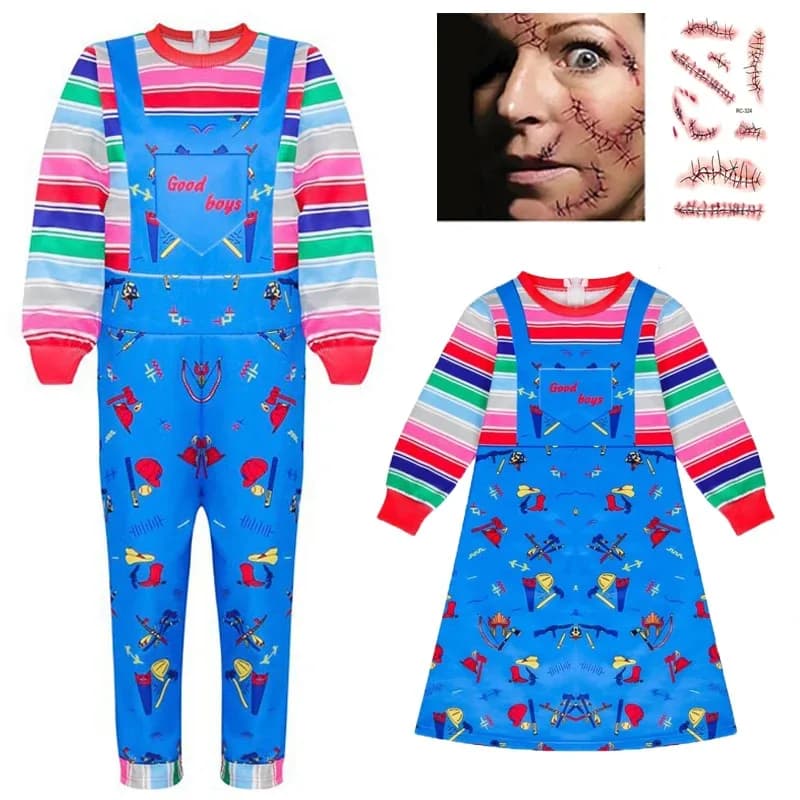 Costume da sposa di Chucky per cosplay di Halloween per bambini, ragazzi e ragazze, divertente costume di Natale per festa di compleanno spaventoso horror