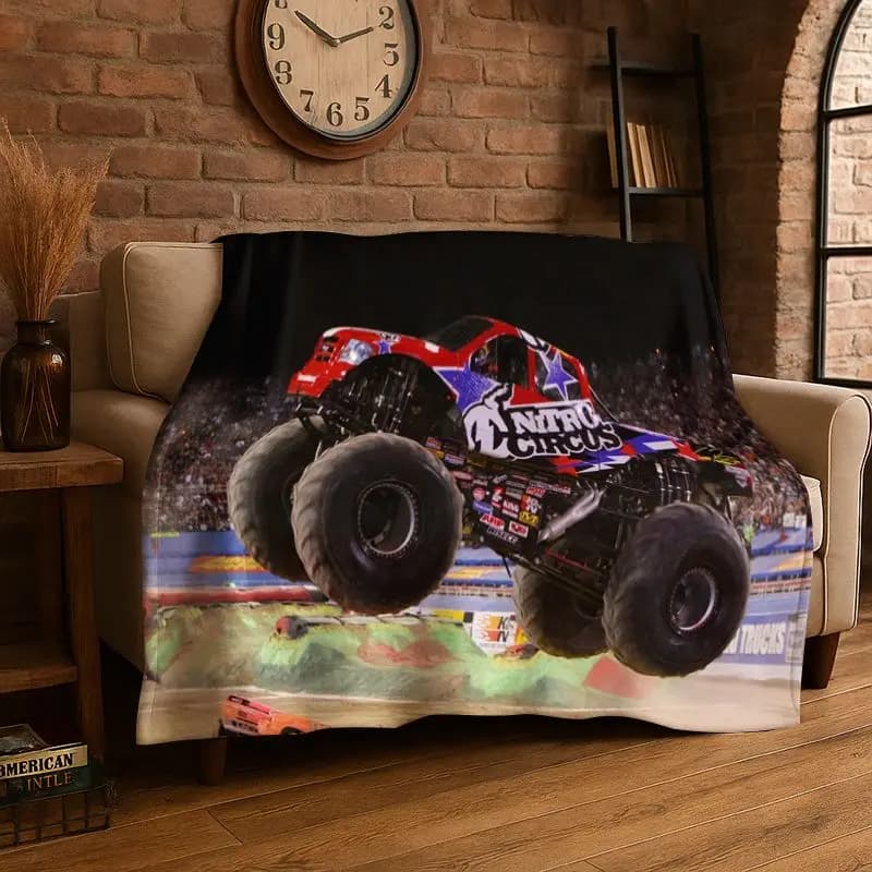 Cartoon Monster Truck Monster Jam Soft Flannel Throw Blanket,Warm Cozy Blanket for Bed,Couch,Sofa,Bedroom,Living Room,Travel