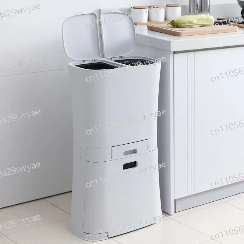 Grande Bidone per Rifiuti a Doppio Scomparto per Rifiuti Asciutti e Umidi, Contenitore per Rifiuti da Cucina con Coperchio e Pedale
