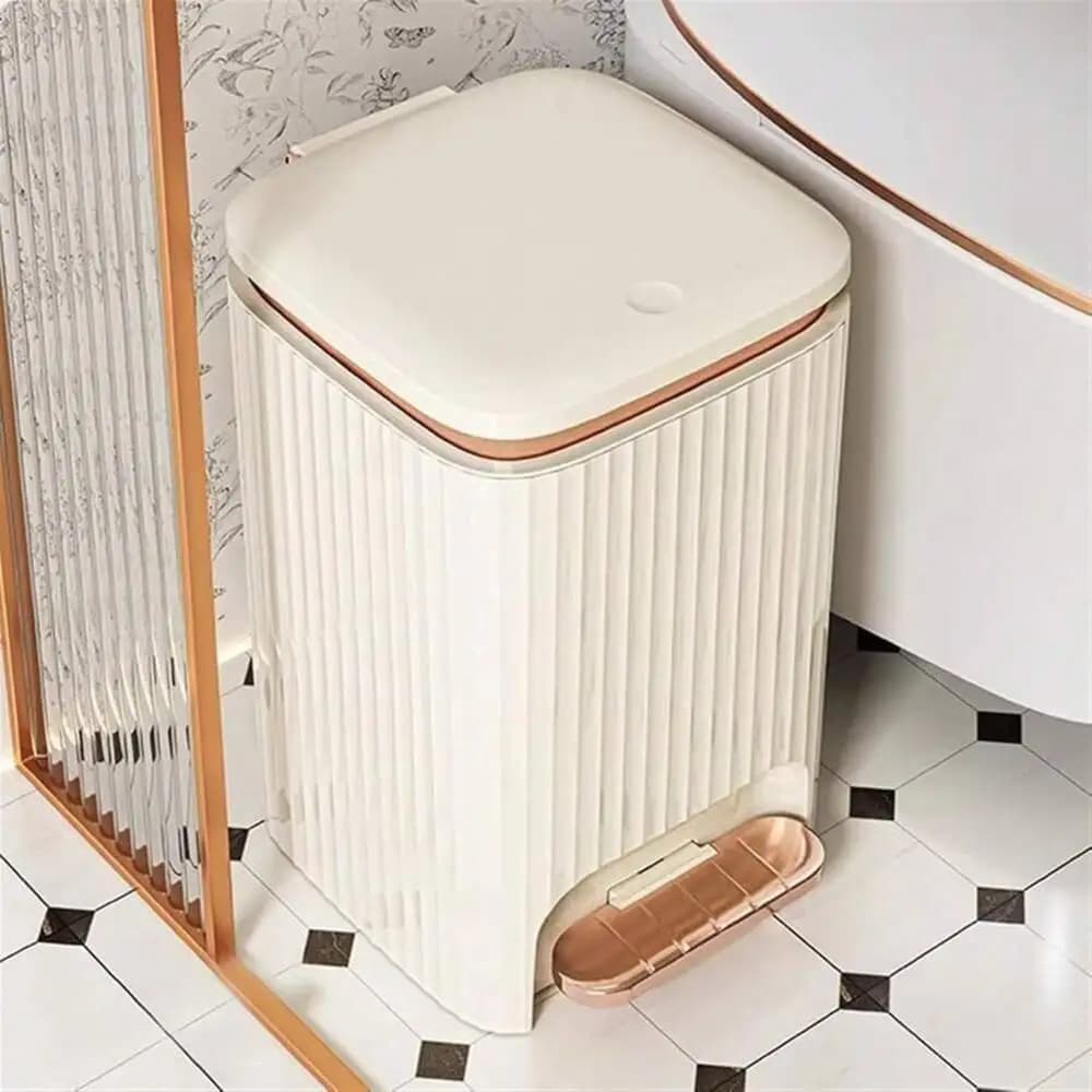 Waste Bin 12 Liter Square Plastic Lid, Double Opening Lid Pedal Trash Can With Built-In Pressure Ring For Living Room, Bedroom,