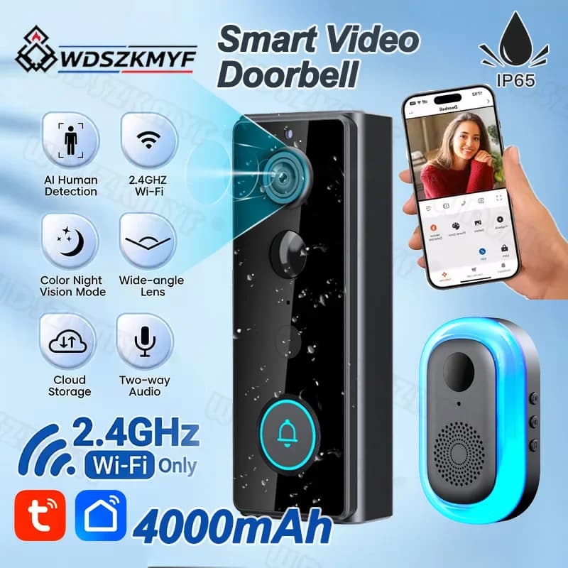 Tuya Doorbell With Camera Wireless Bundle Video Doorbell 4000mah WIFI Outdoor Phone Door Bell Camera Security Video Intercom
