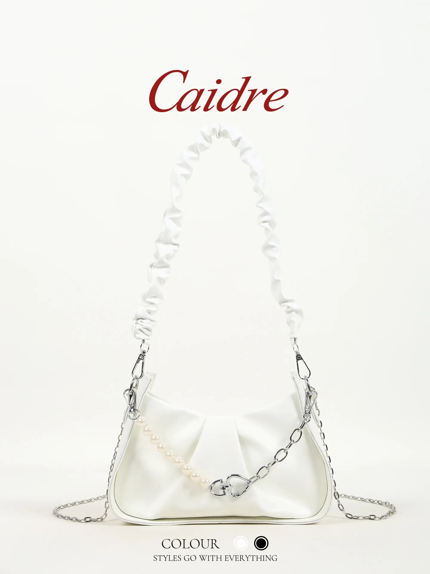 Borsa a Tracolla Caidre con Catena di Perle, Borsa Morbida Pieghevole Stile Coreano, Borsa Casual in PU