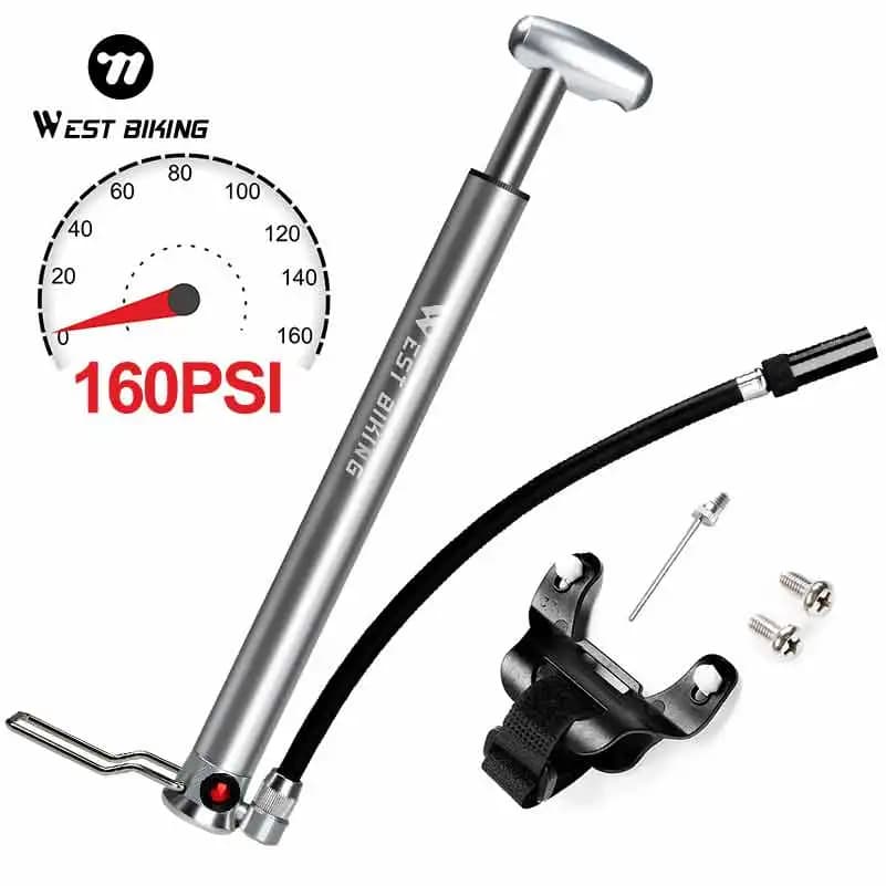 WEST BIKING Portable Bicycle Hand Pump Dual Valve 160PSI Lightweight Mini Cycling Tire Inflator