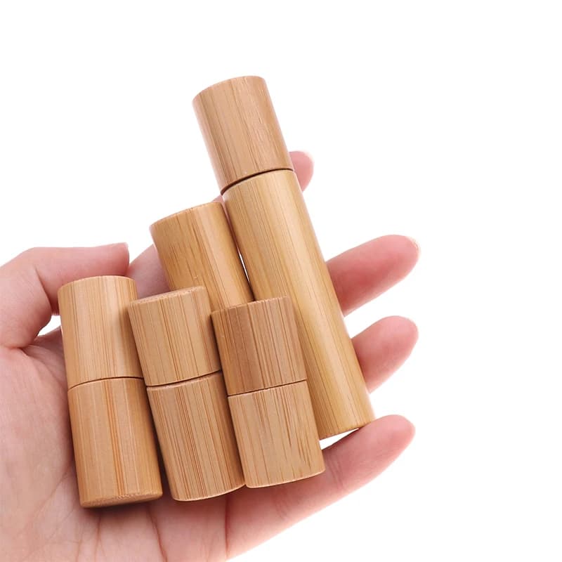 1/2/3/5/10ML bottiglia di legno di bambù profumo bottiglia di olio vuota rotolo inossidabile sulla palla profumo bottiglia di aromaterapia bottiglia di olio rullo