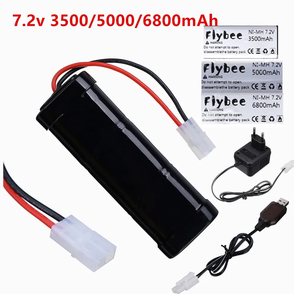 Nuova Batteria NiMH da 7.2V 5000/6800mAh per Auto RC, Camion, Carri Armati, Batteria Ni-MH Grigia, Alimentatore, con Connettore Tamiya