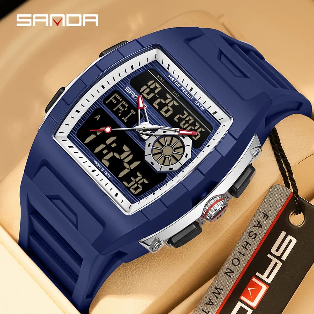 SANDA 3397 Men's Electronic Watch Multifunction with Alarm Clock, Calendar, Luminous, Waterproof, Anti-shock, Digital Fashion Clock