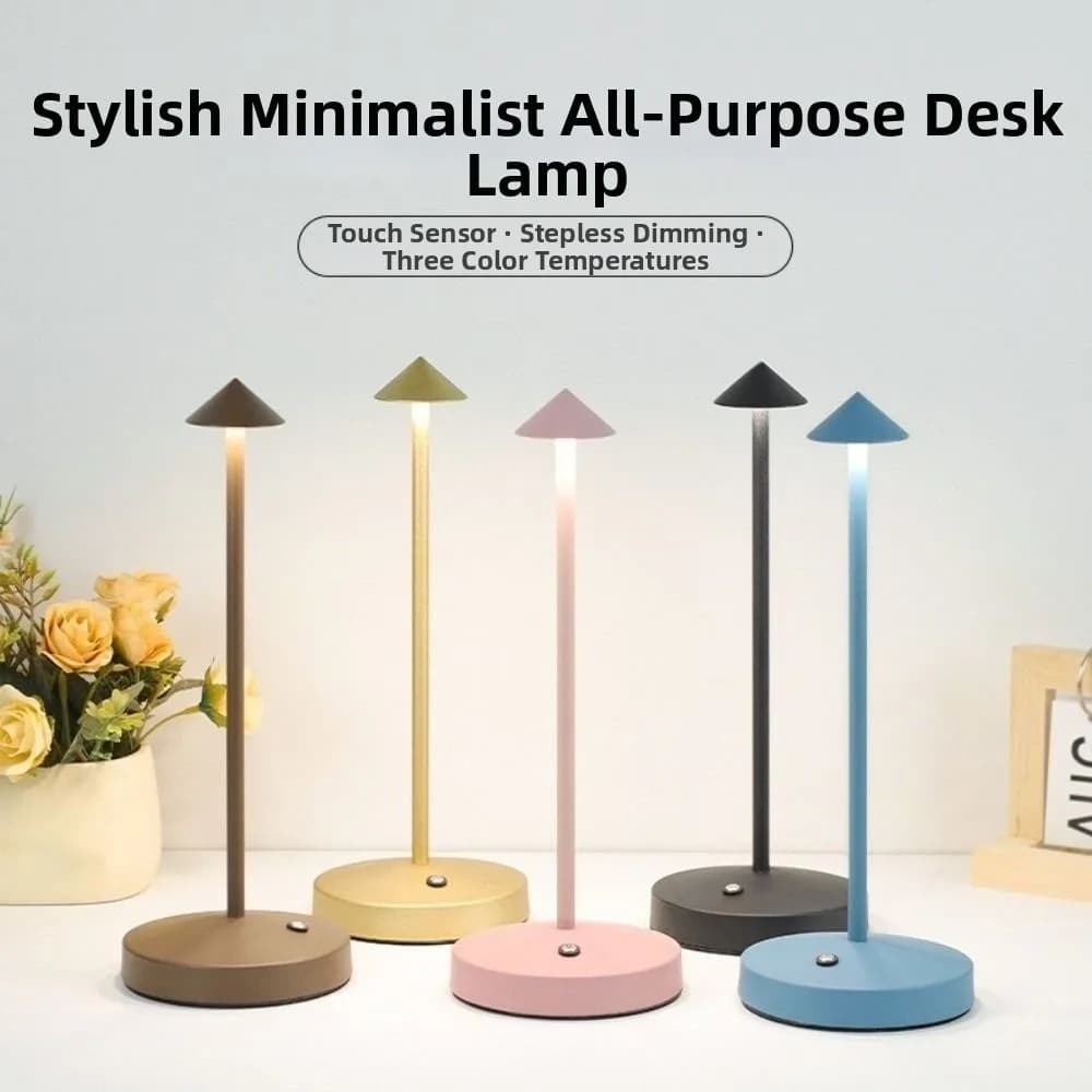 Cone Head Design LED Table Lamp 3 Color Lights Dimming Retro Desk Lamp Portable Touch Control Atmosphere Lamp Bedroom Desk