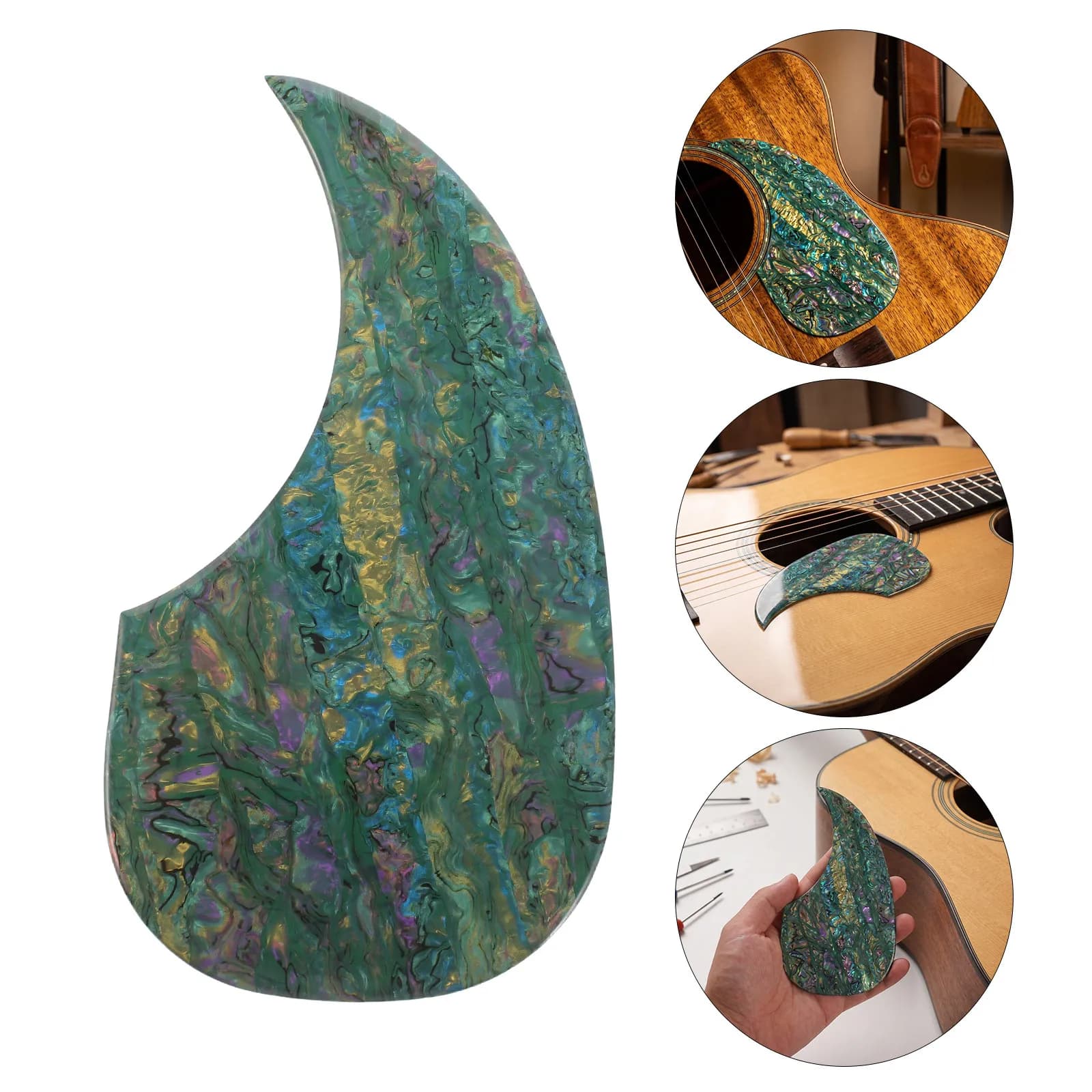 Thick Acoustic Guitar Pickguard Waterdrop Shaped Self Adhesive Scratch Plate Folk Guitar Pick Guard Replacement Green