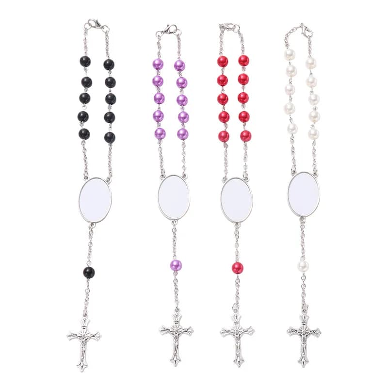 10pcs Cross Pendant Rosary Bracelets Sublimation Blank Rosary Religious Beaded Bracelets For Heat Transfer Print Diy Photo Print