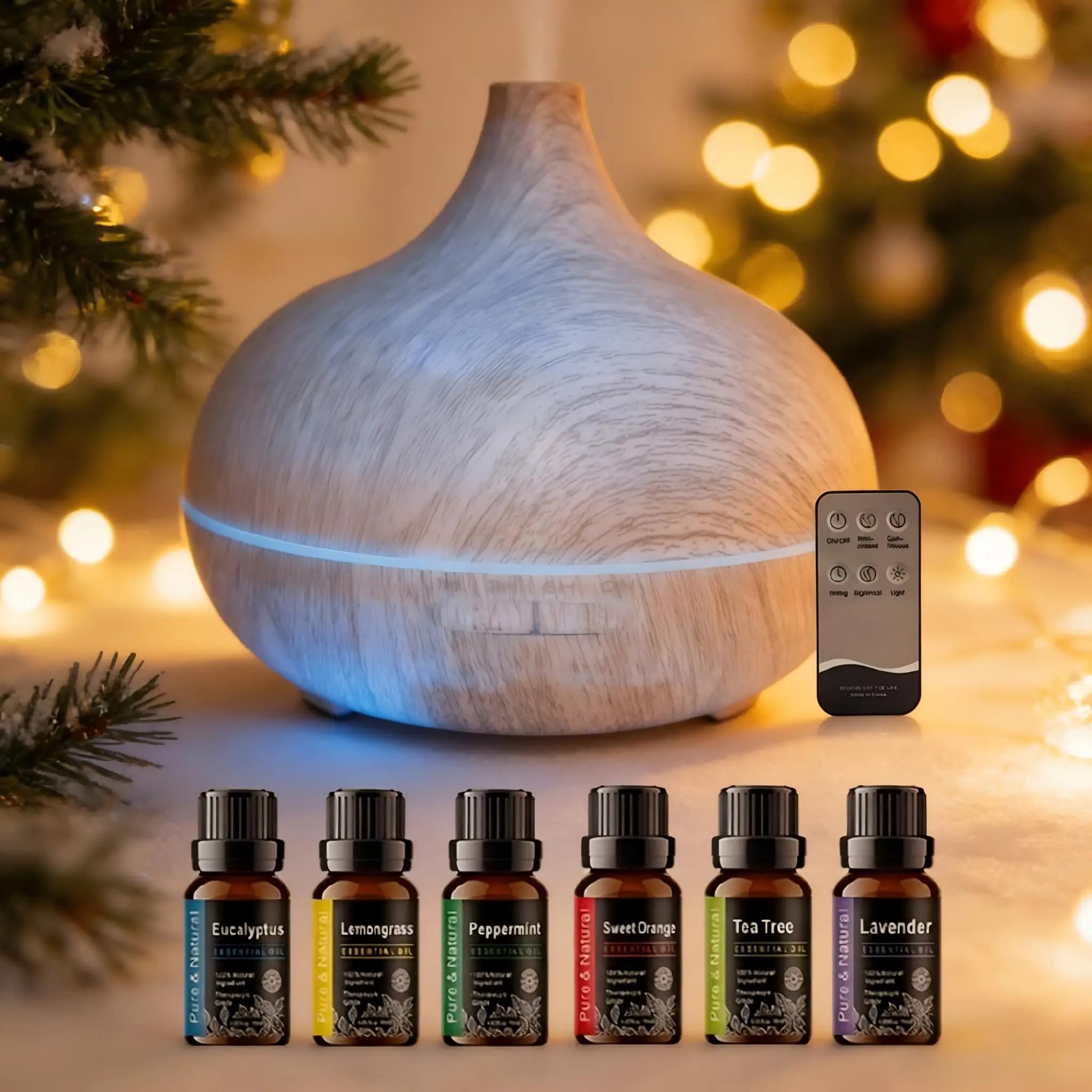 Diffusore di Aromi a Ultrasuoni Effetto Legno da 550ml con Telecomando, 6 Campioni di Oli Essenziali di Lusso, Umidificatore per Relax