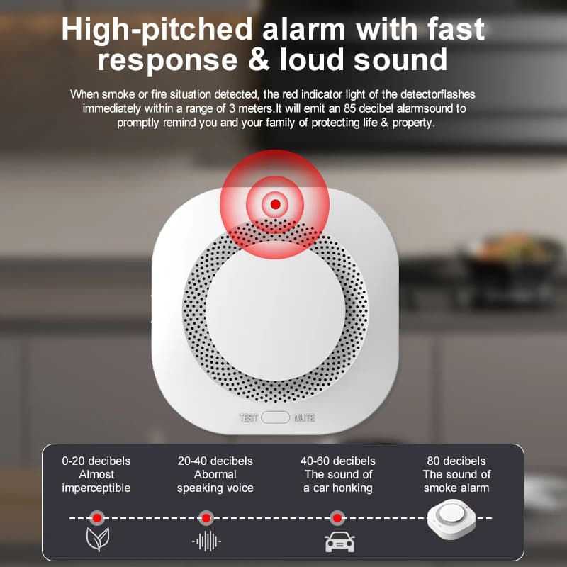 Sensore fotoelettrico rilevatore di fumo con allarme antincendio intelligente con collegamento RF 433 MHz, suono 80 dB per casa, appartamento, villa (senza batteria)