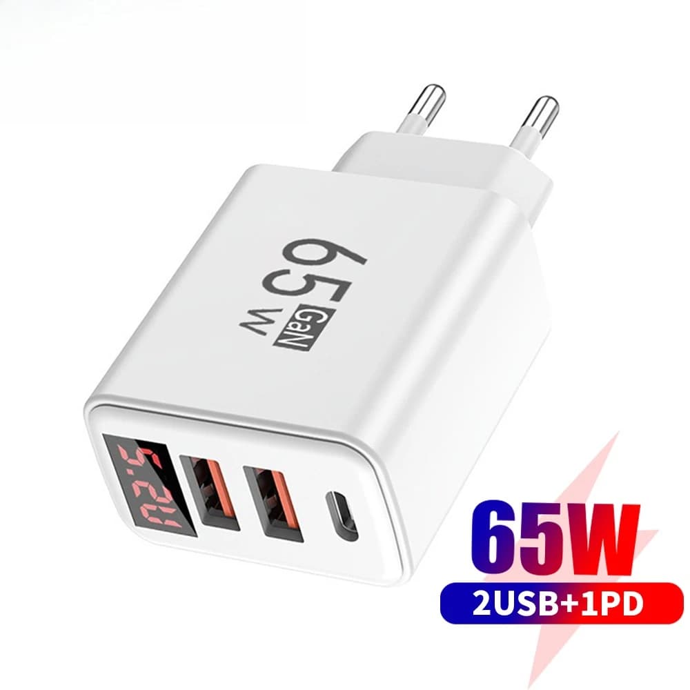 Caricatore USB C GaN 65W per cellulare, adattatore di ricarica rapida USB Type C con spina EU/US/UK per iPhone, Samsung, Xiaomi, Huawei, caricatore da parete