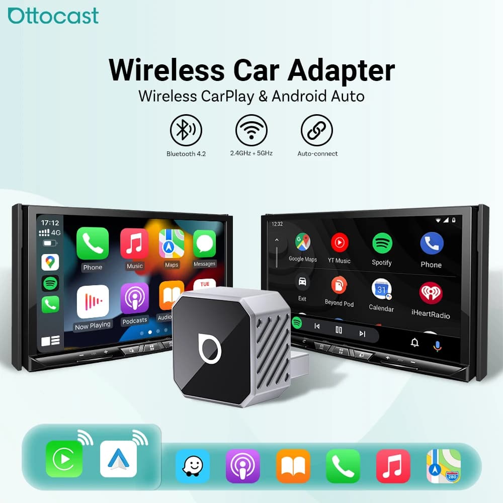 OTTOCAST Mini Pro Wireless Adapter for CarPlay and Android Auto 2-in-1, Dongle WiFi 5GHz Plug & Play with Automatic Reconnection for Benz, VW, Toyota