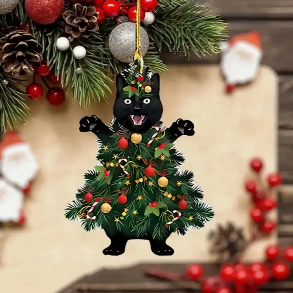 Divertente creativo natale acrilico gatto nero ciondolo delicato moda albero di natale decorazioni durevoli ornamenti appesi regalo per bambini